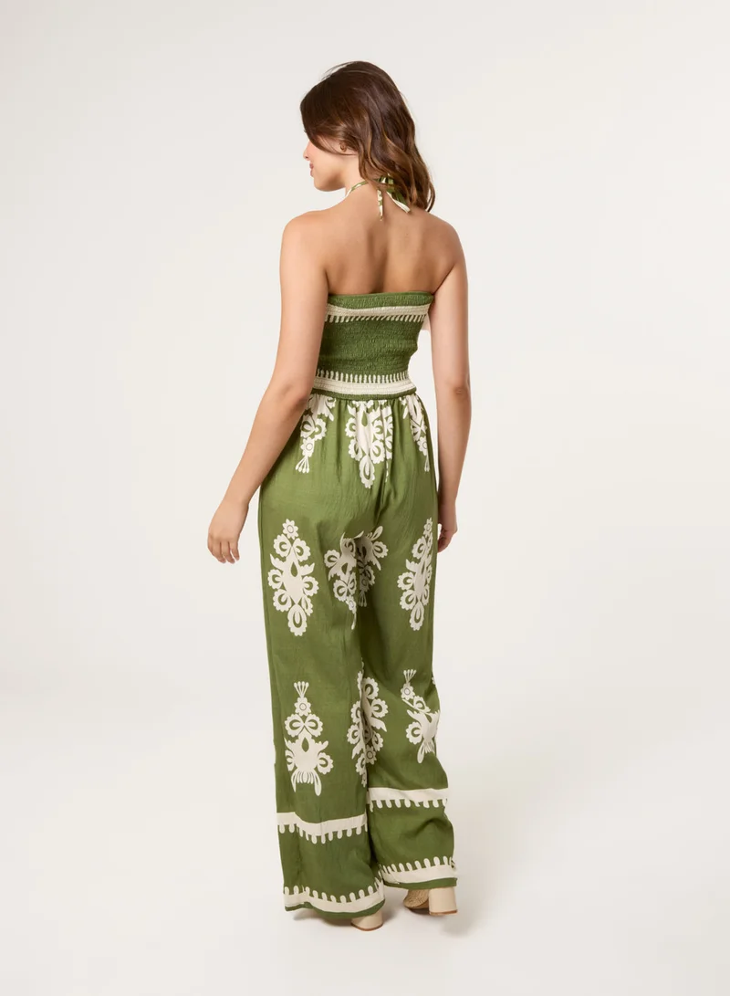 بلو فانيلا Halter Neck Shirred Waist Jumpsuit